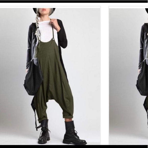 Harem style drop crotch cute jumper overalls - Picture 2 of 13